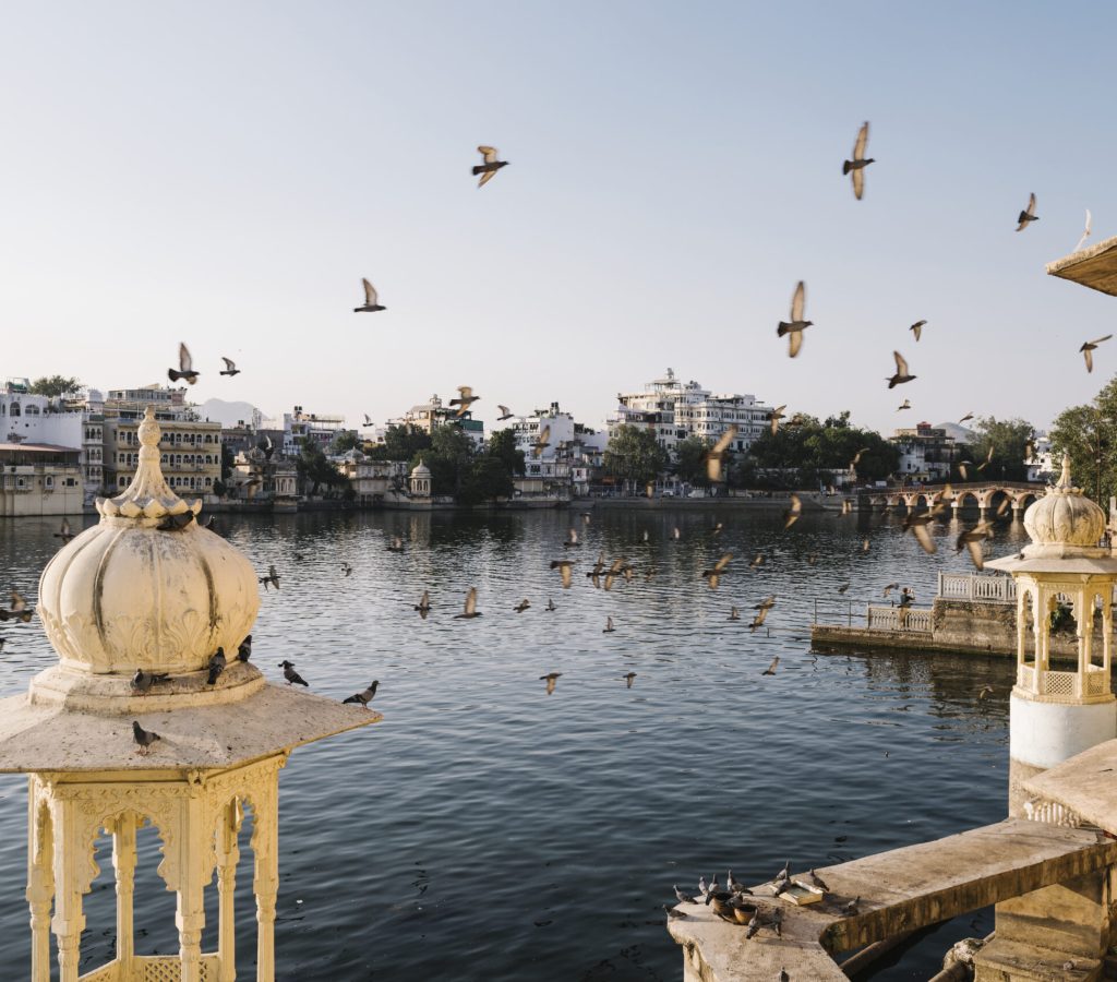 Udaipur city view from a hotel balcony in Rajasthan, India